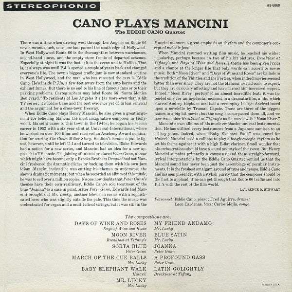 The Eddie Cano Quartet : Cano Plays Mancini (LP, Album)