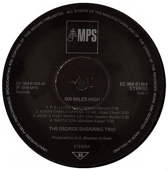 The George Shearing Trio* : 500 Miles High (LP, Album)