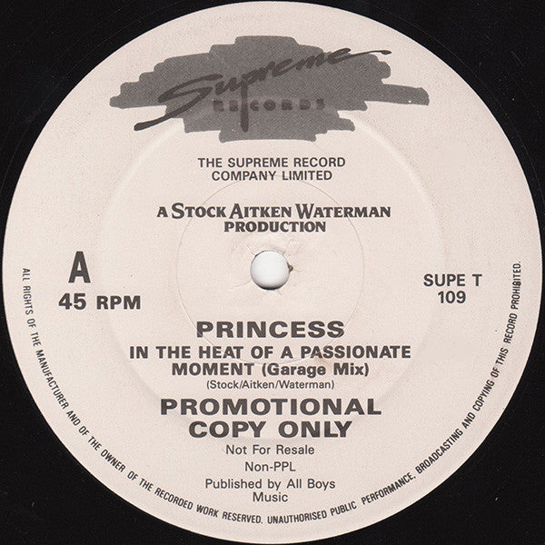 Princess : In The Heat Of A Passionate Moment (12", Promo)