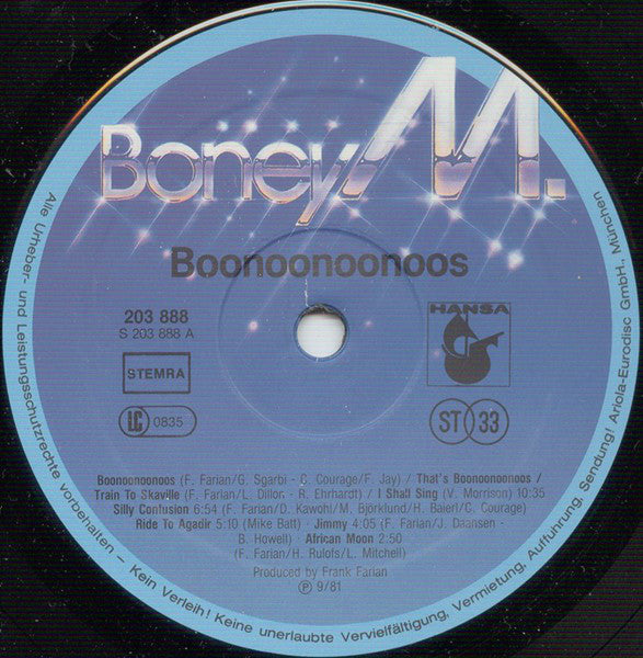Boney M. : Boonoonoonoos (LP, Album, Hal)