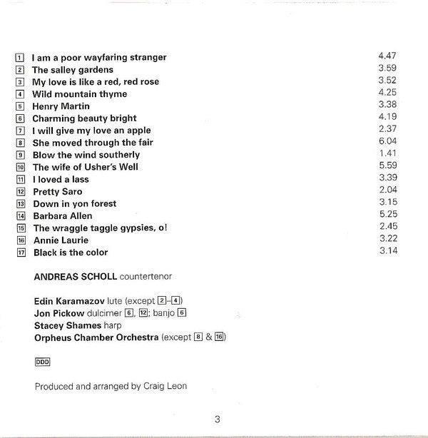 Andreas Scholl With Orpheus Chamber Orchestra : Wayfaring Stranger Folksongs (CD, Album)