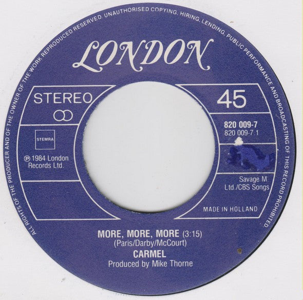 Carmel (2) : More More More (7", Single)