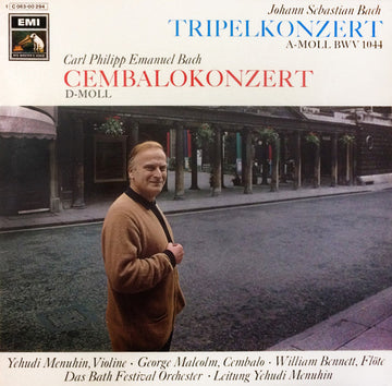 Johann Sebastian Bach / Carl Philipp Emanuel Bach - Yehudi Menuhin , Violine / George Malcolm , Cembalo / William Bennett (3) , Flöte / Bath Festival Orchestra / Leitung Yehudi Menuhin : Tripelkonzert A-moll BWV 1044 / Cembalokonzert D-moll (LP, Album)