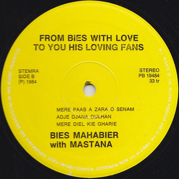 Bies Mahabier With Mastana : From Bies With Love To You His Loving Fans (LP, Album)