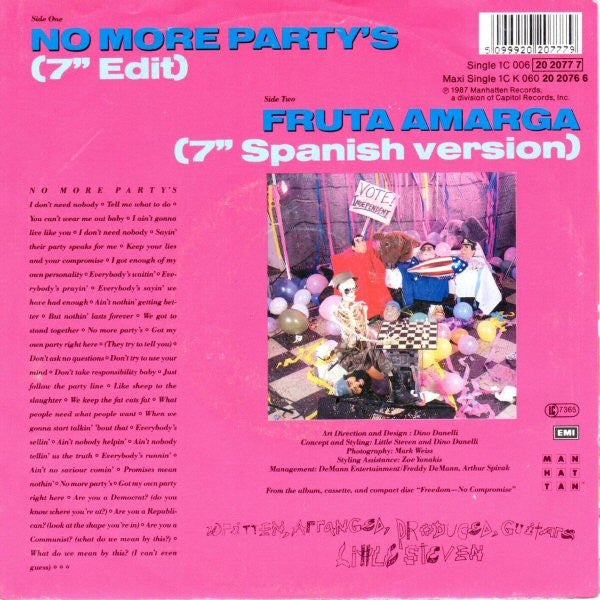 Little Steven : No More Party's (7", Single)