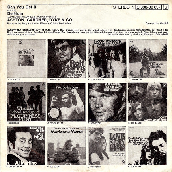 Ashton, Gardner & Dyke : Can You Get It / Delirium (7", Single)