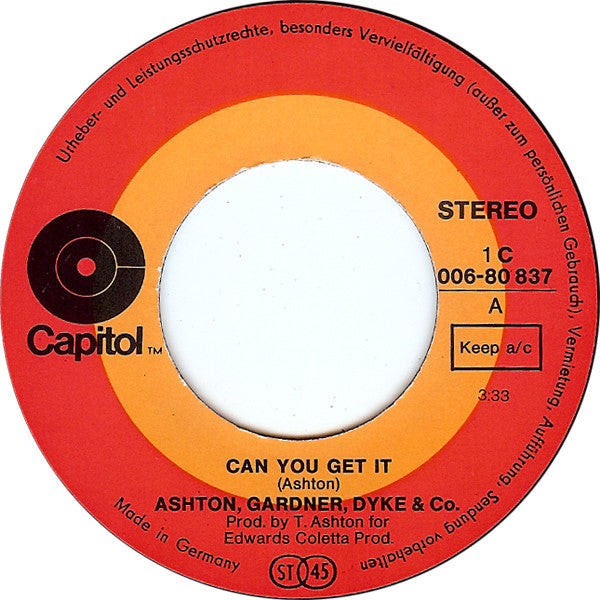 Ashton, Gardner & Dyke : Can You Get It / Delirium (7", Single)