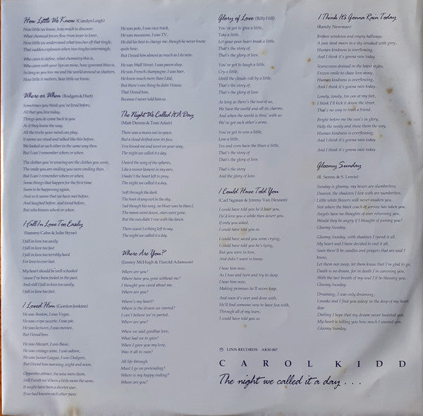 Carol Kidd : The Night We Called It A Day (LP, Album)