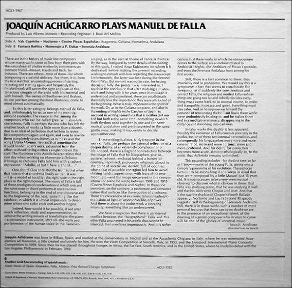 Joaquín Achúcarro Plays Manuel De Falla : Joaquín Achúcarro Plays Manuel De Falla (LP, Album)
