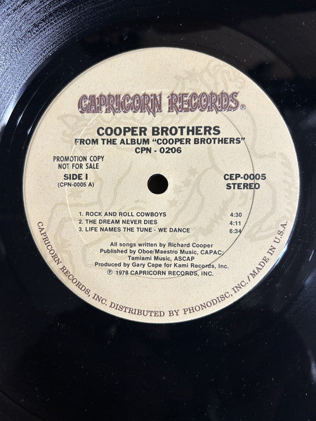 Black Oak, Cooper Brothers : From the Album Cooper Brothers CPN-0206 (Side 1) From the Album I'd Rather Be Sailing CPN-0207 (Side 2) (LP, Promo, Smplr)