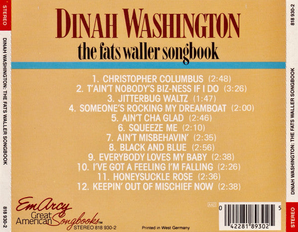 Dinah Washington : The Fats Waller Songbook (CD, Album, RE)