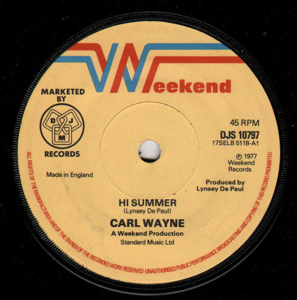 Carl Wayne : Hi Summer (7", Single)