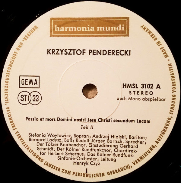 Krzysztof Penderecki : Passio Et Mors Domini Nostri Jesu Christi Secundum Lucam (2xLP, Box)