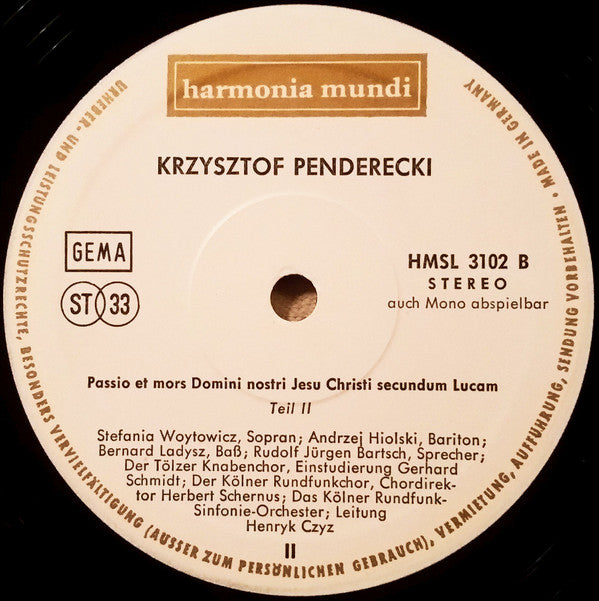 Krzysztof Penderecki : Passio Et Mors Domini Nostri Jesu Christi Secundum Lucam (2xLP, Box)