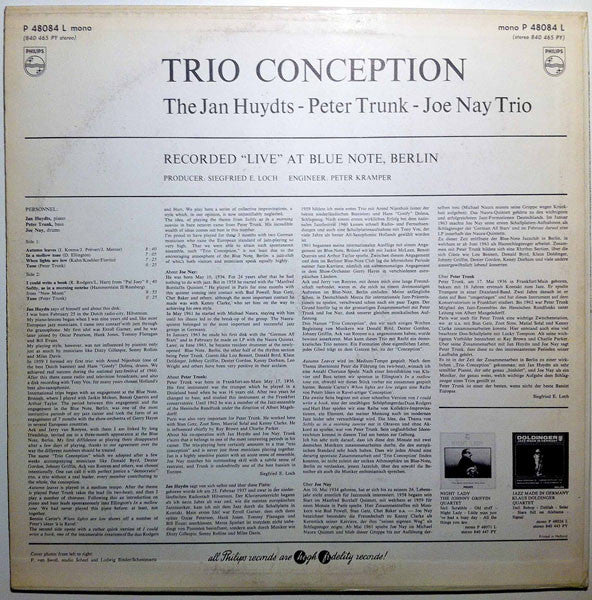 The Jan Huydts / Peter Trunk / Joe Nay Trio : Trio Conception (LP, Album, Mono)