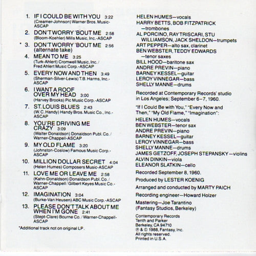 Helen Humes : Songs I Like To Sing! (CD, Album, RE, RM)