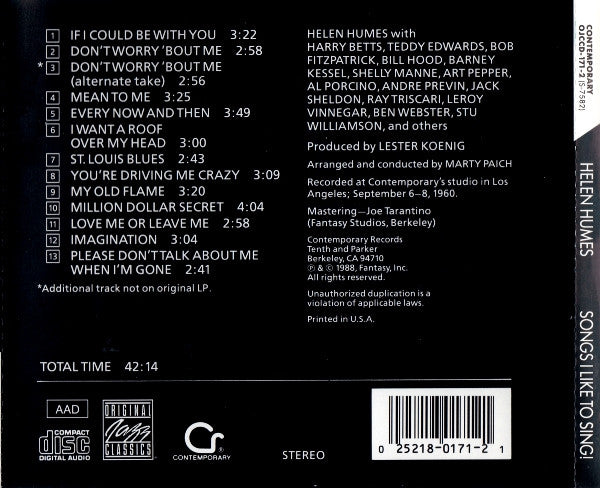Helen Humes : Songs I Like To Sing! (CD, Album, RE, RM)