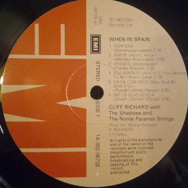 Cliff Richard & The Shadows & The Norrie Paramor Strings : When In Spain (LP, Album, RE)