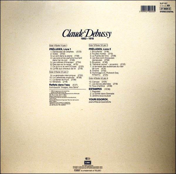 Claude Debussy - Youri Egorov : Préludes Livres I & II • Estampes • Reflets Dans L'eau (2xLP, Album)
