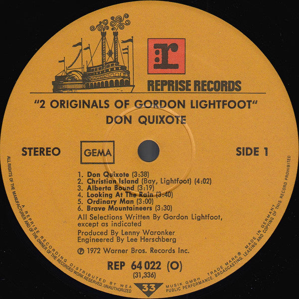 Gordon Lightfoot : 2 Originals Of Gordon Lightfoot (2xLP, Album, Comp)