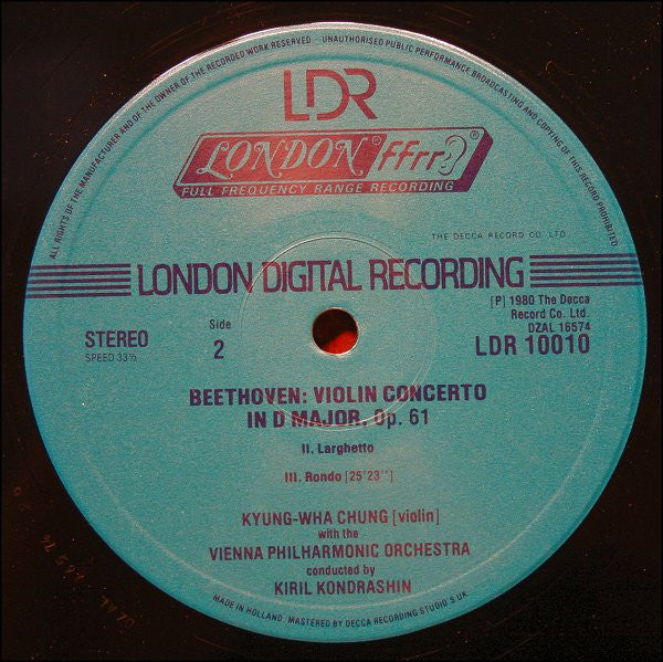 Ludwig van Beethoven, Kyung-Wha Chung, Wiener Philharmoniker, Kiril Kondrashin : Violin Concerto In D Major, Op.61 (LP, Album)
