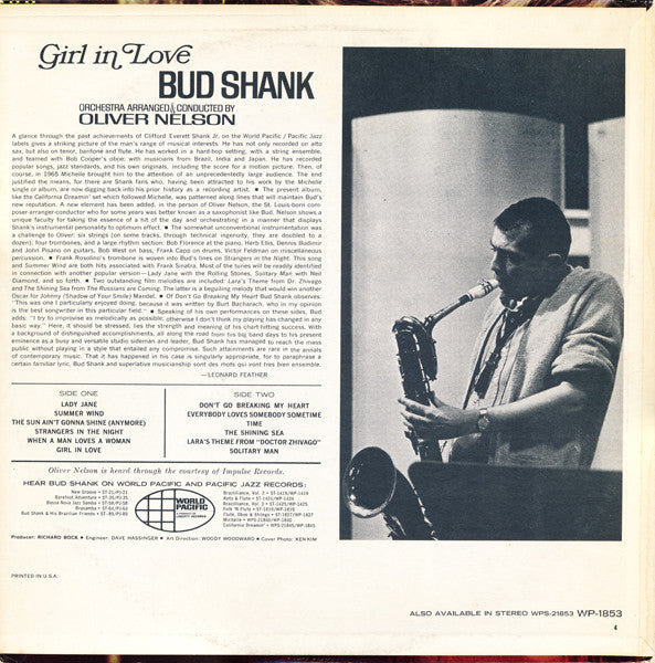 Bud Shank : Girl In Love (LP, Album, Mono)