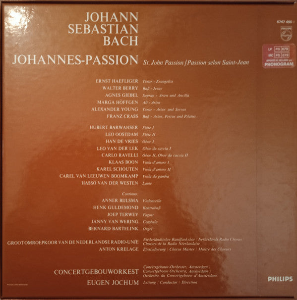 Johann Sebastian Bach / Agnes Giebel - Marga Höffgen - Ernst Haefliger - Walter Berry - Alexander Young - Franz Crass - Groot Omroepkoor - Concertgebouworkest - Eugen Jochum : Johannes-Passion / St. John Passion / Passion Selon St.-Jean (3xLP, Album, RE + Box)