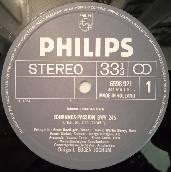 Johann Sebastian Bach / Agnes Giebel - Marga Höffgen - Ernst Haefliger - Walter Berry - Alexander Young - Franz Crass - Groot Omroepkoor - Concertgebouworkest - Eugen Jochum : Johannes-Passion / St. John Passion / Passion Selon St.-Jean (3xLP, Album, RE + Box)