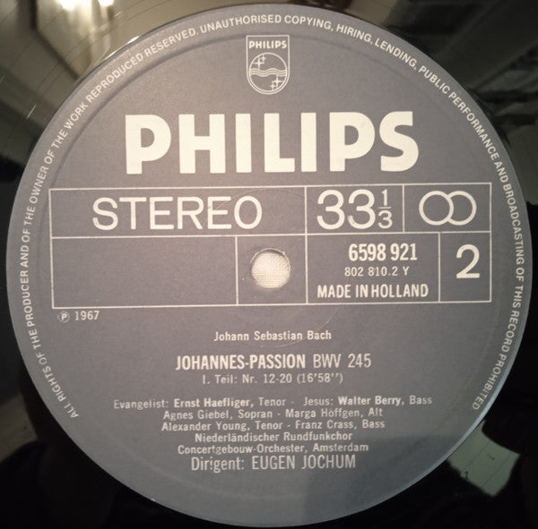 Johann Sebastian Bach / Agnes Giebel - Marga Höffgen - Ernst Haefliger - Walter Berry - Alexander Young - Franz Crass - Groot Omroepkoor - Concertgebouworkest - Eugen Jochum : Johannes-Passion / St. John Passion / Passion Selon St.-Jean (3xLP, Album, RE + Box)