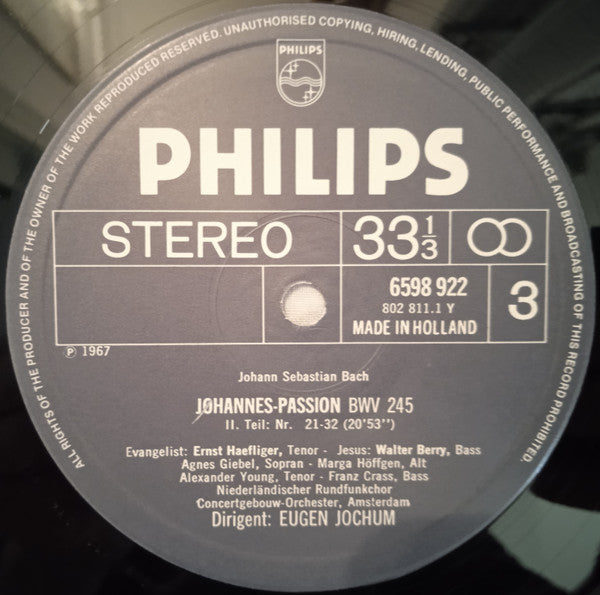 Johann Sebastian Bach / Agnes Giebel - Marga Höffgen - Ernst Haefliger - Walter Berry - Alexander Young - Franz Crass - Groot Omroepkoor - Concertgebouworkest - Eugen Jochum : Johannes-Passion / St. John Passion / Passion Selon St.-Jean (3xLP, Album, RE + Box)