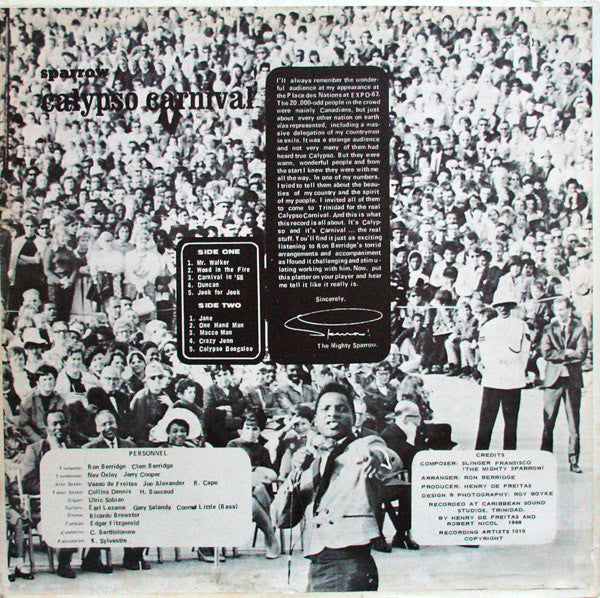 Mighty Sparrow : Calypso Carnival (LP, Album, Mono)