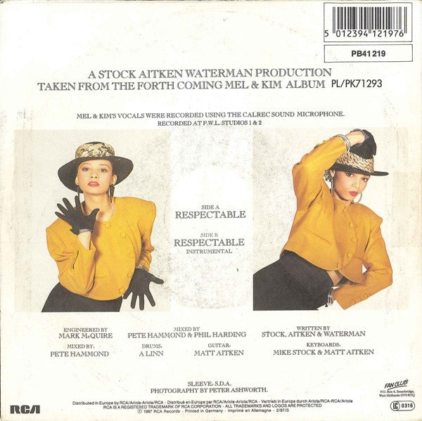 Mel & Kim : Respectable (7", Single)