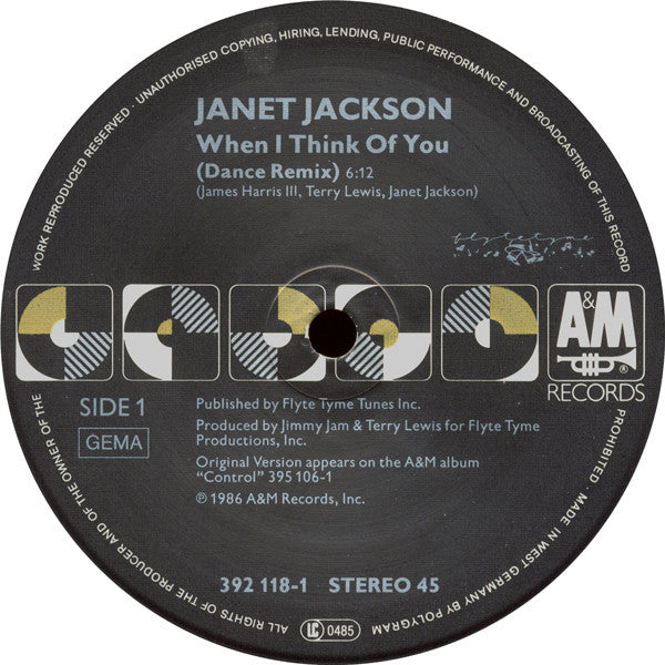 Janet Jackson : When I Think Of You (Dance Remix) (12", Bla)