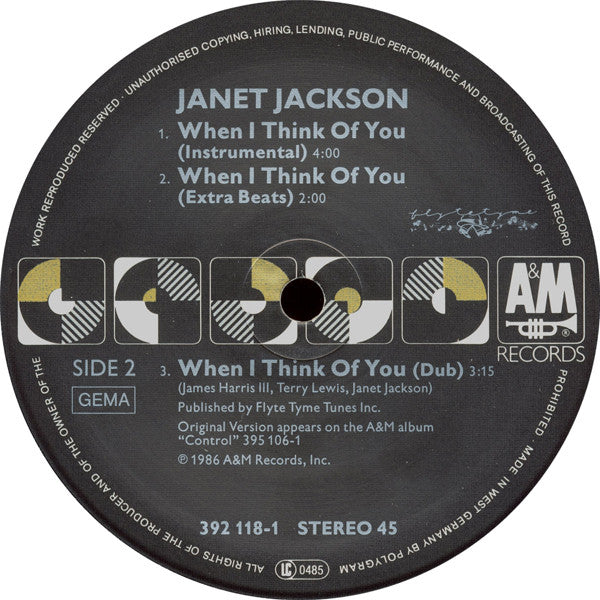 Janet Jackson : When I Think Of You (Dance Remix) (12", Bla)