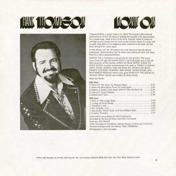 Hank Thompson : Movin' On (LP, Album)