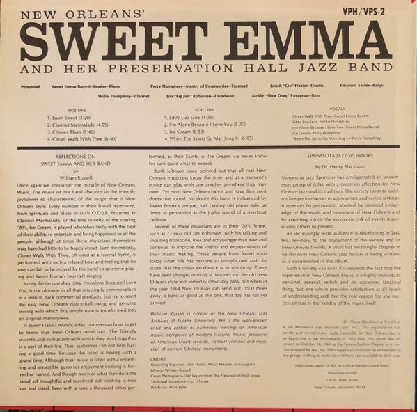 Emma Barrett : New Orleans' Sweet Emma And Her Preservation Hall Jazz Band (LP, RE)