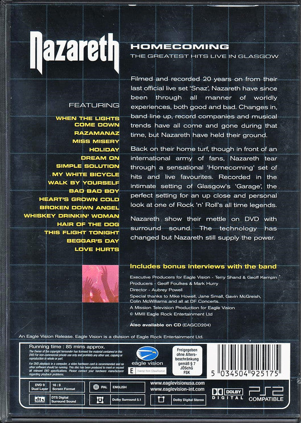 Nazareth (2) : Homecoming, The Greatest Hits, Live In Glasgow (DVD-V, PAL)