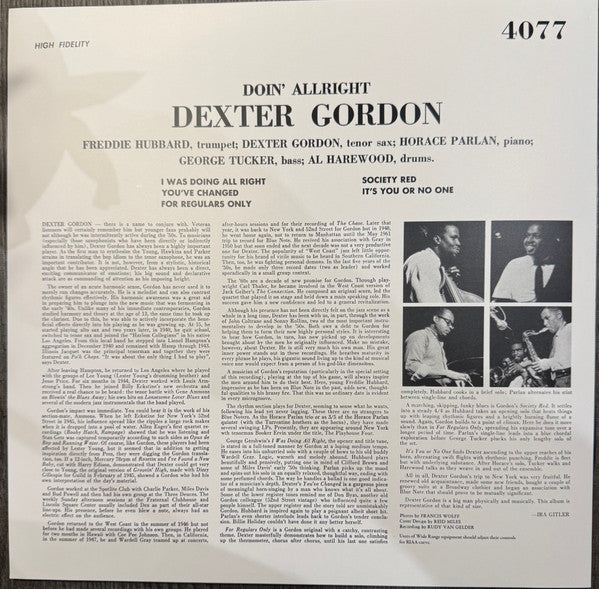 Dexter Gordon : Doin' Alright (LP, Album, RE, RM, 180)