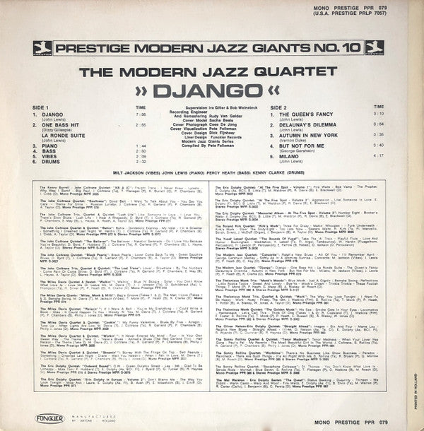 The Modern Jazz Quartet : Django (LP, Album, Mono, RE, RM)