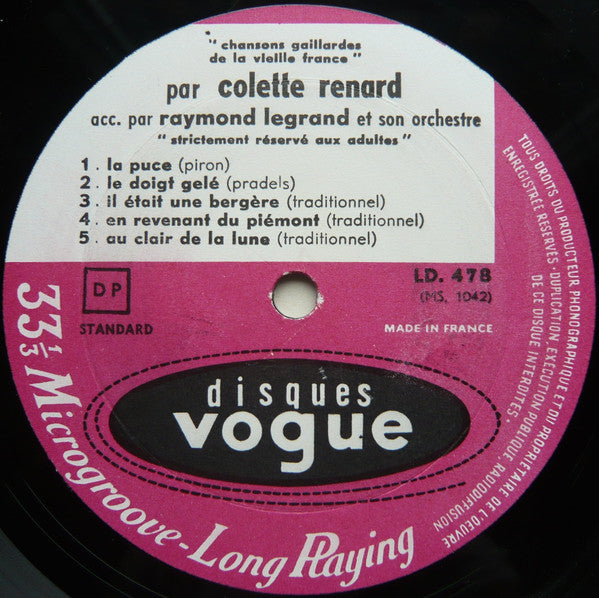 Colette Renard Accompagnée Par Raymond Legrand Et Son Orchestre : Chansons Gaillardes (10", Album)