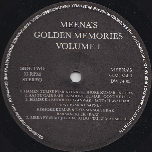 Various : Meena's Golden Memories Volume 1 (LP, Comp)