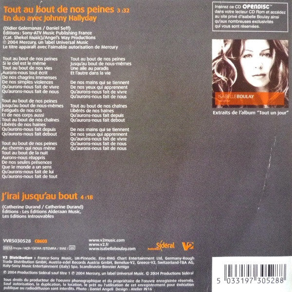 Isabelle Boulay & Johnny Hallyday : Tout Au Bout De Nos Peines (CD, Single, Enh, Car)