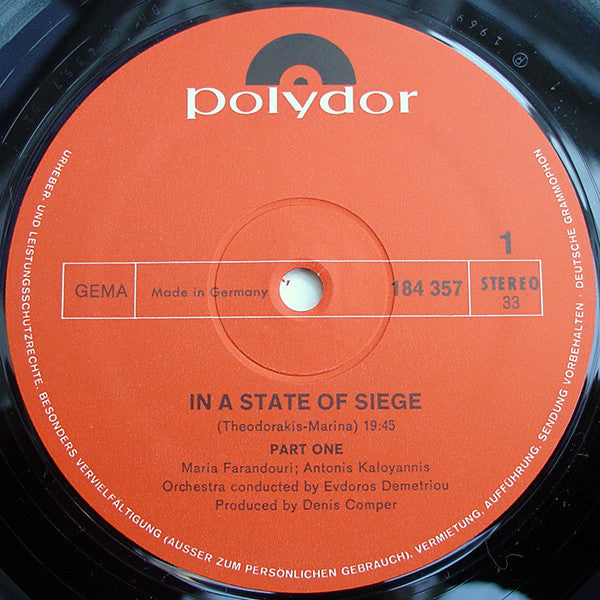 Mikis Theodorakis : In A State Of Siege (LP, Album)