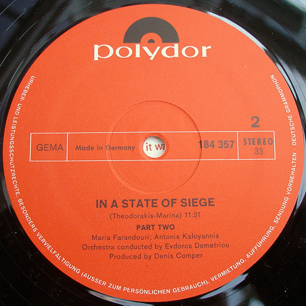 Mikis Theodorakis : In A State Of Siege (LP, Album)
