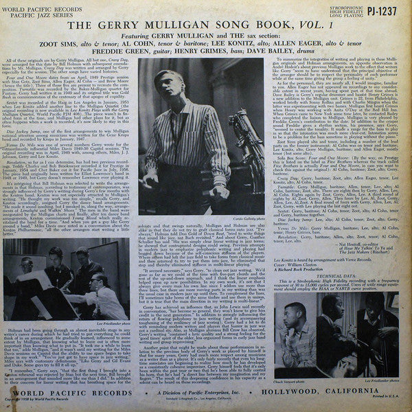 Gerry Mulligan And The Sax Section : The Gerry Mulligan Songbook Volume 1 (LP, Album, Mono)