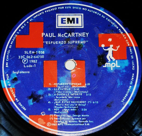 Paul McCartney : Tug Of War = Esfuerzo Supremo (LP, Album)