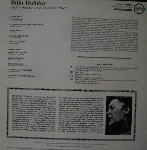 Billie Holiday : The Voice Of Jazz, Volume Eight (LP, Comp)