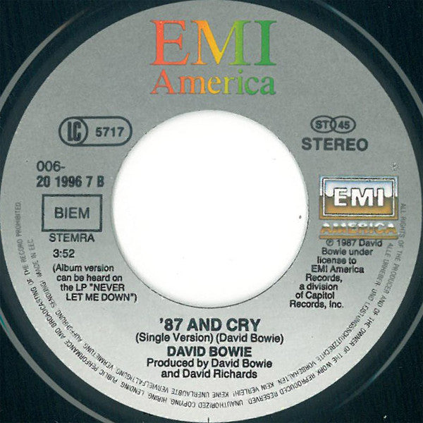 David Bowie : Never Let Me Down (Single Version) (7", Single)