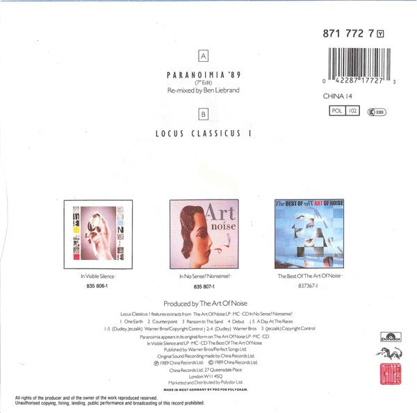 The Art Of Noise : Paranoimia '89 (7", Single)