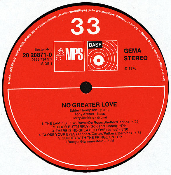 Eddie Thompson : No Greater Love (LP, Album)